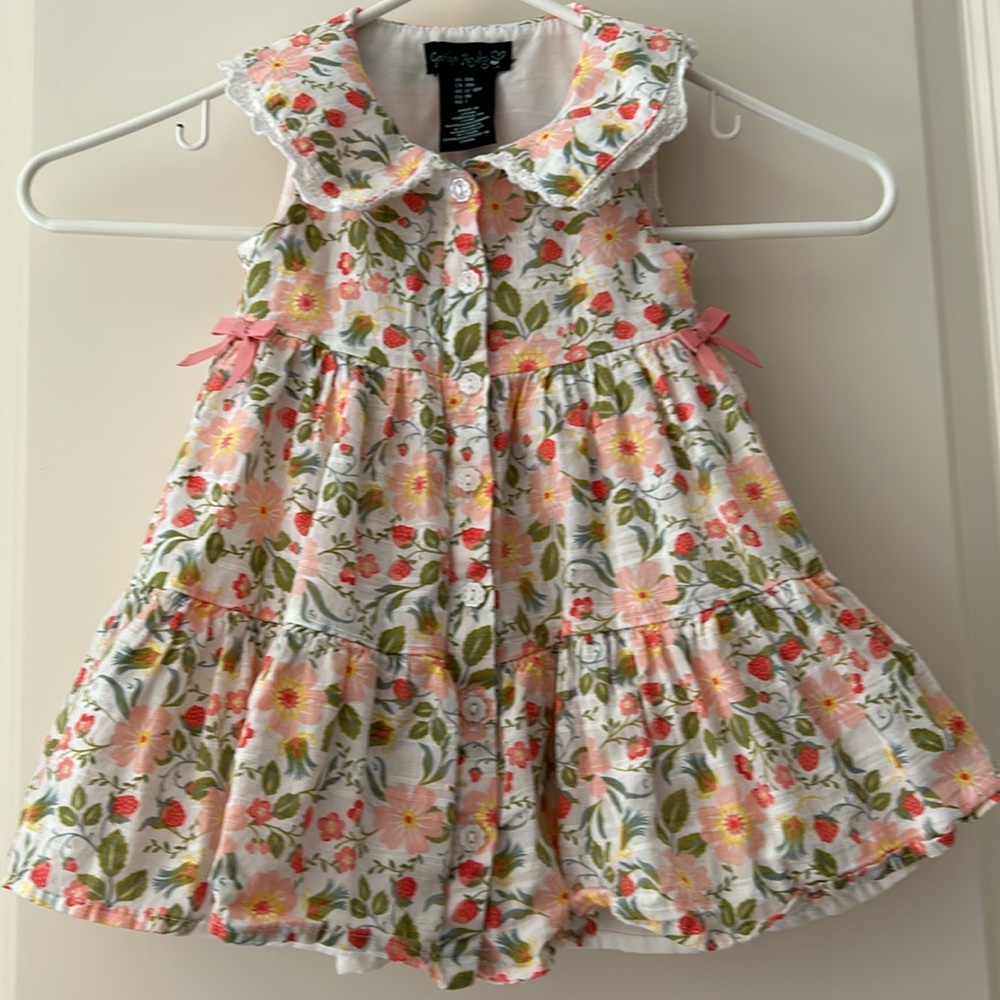 Cythnia Rowley girl button down floral lace trim collar sleeveless dress size18M